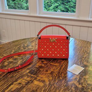 Like New Michael Kors Women’s Gold Studded Crossbody Bag. Red.